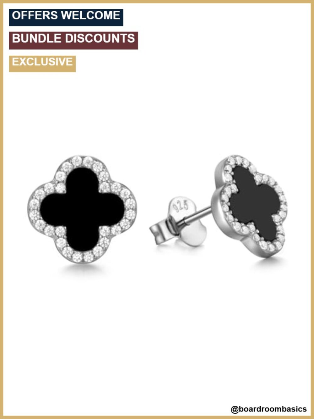 925 Sterling Silver Four Leaf Clover Stud Earrings Rhodium Plated